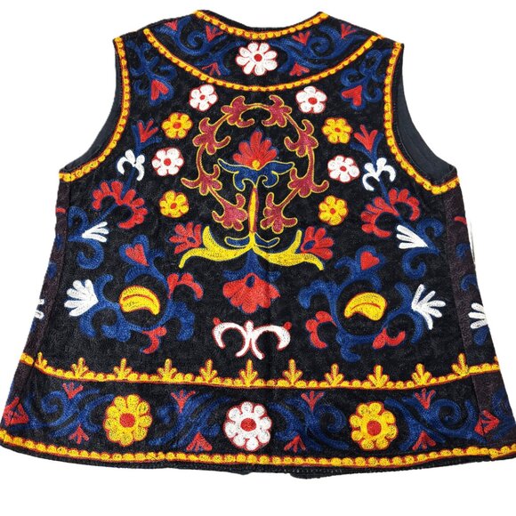 Vest VTG 70 -80's Nepal Embroidery Colorful Flowers Boho Ethnic Gender Neutral - Picture 5 of 11